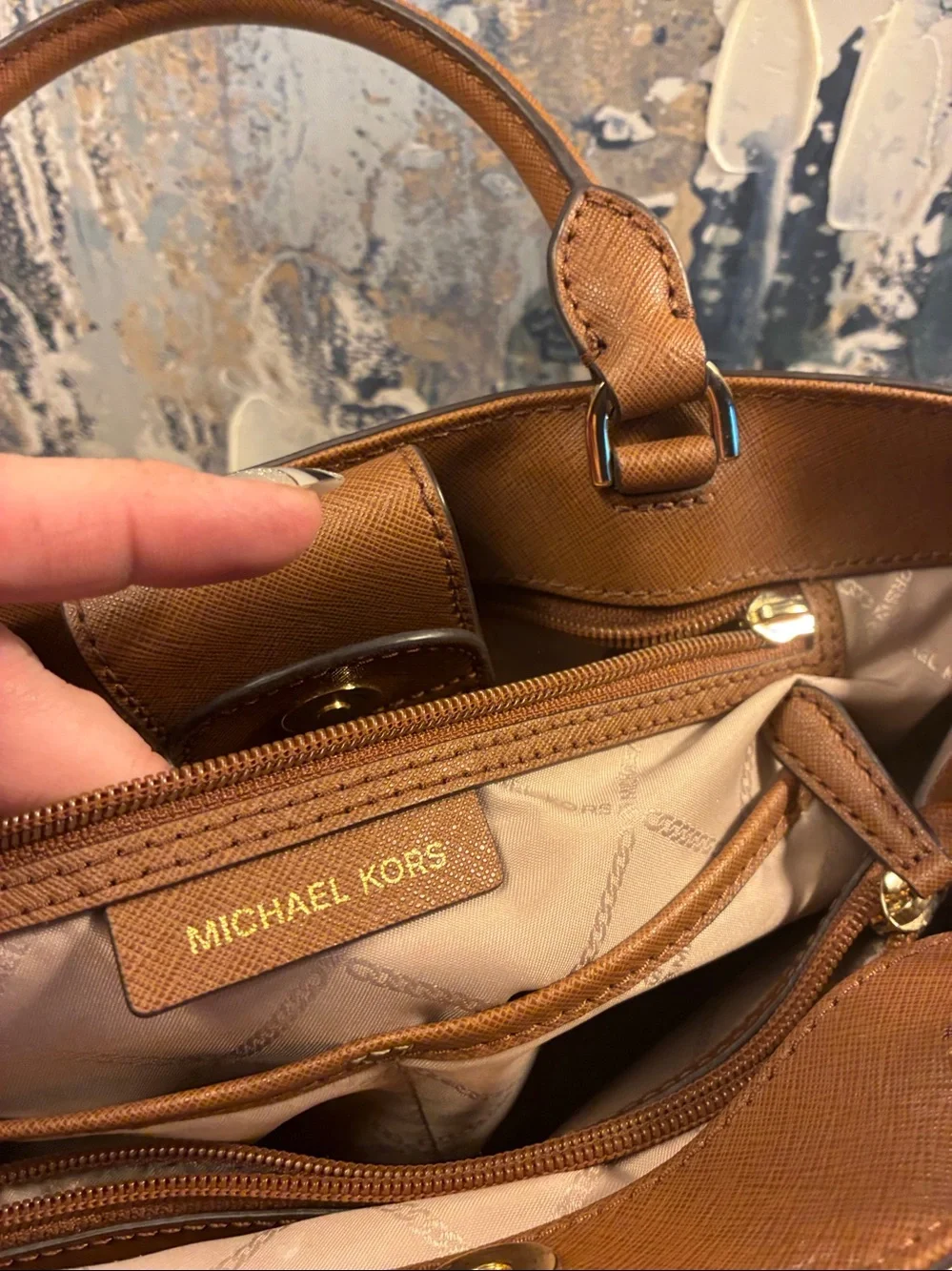 EUC Michael Kors Chestnut Leather Tote with  upgraded Chain Strap